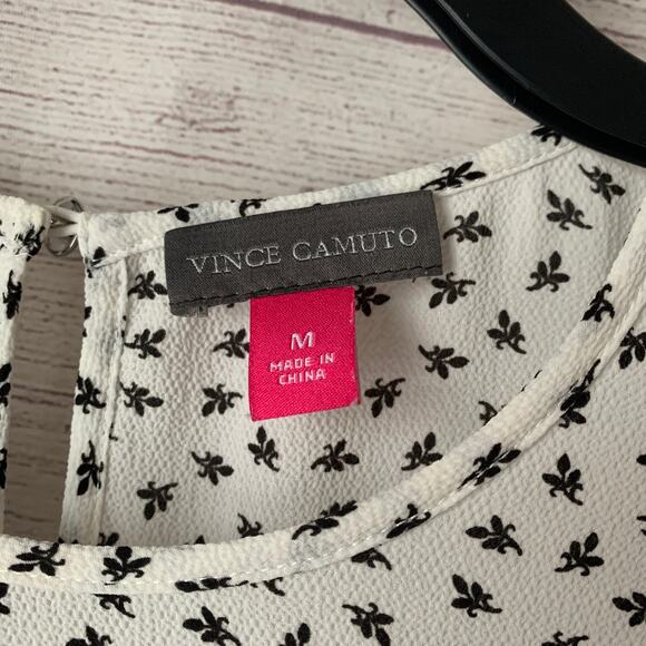 Vince Camuto White and Black Floral Blouse Pouf Shoulders Size Medium - Picture 10 of 12